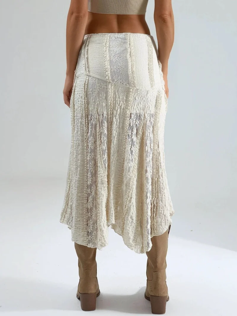 بوسيم BUSEM High Waist Lace A-Line Midi Skirt